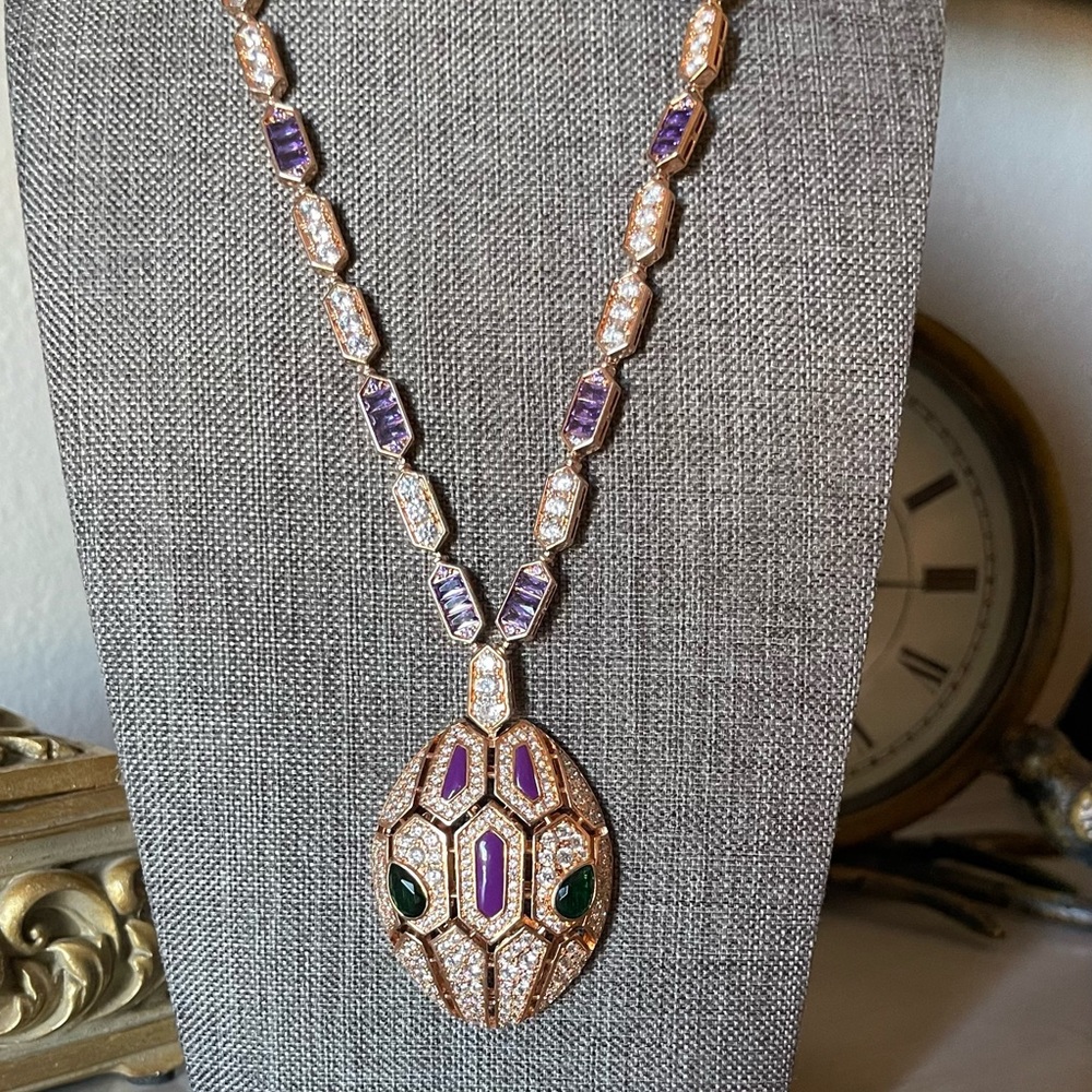 18K Rose Gold  Fashion Jewelry  Designer Inspired Diamond Snake Pendent Necklace